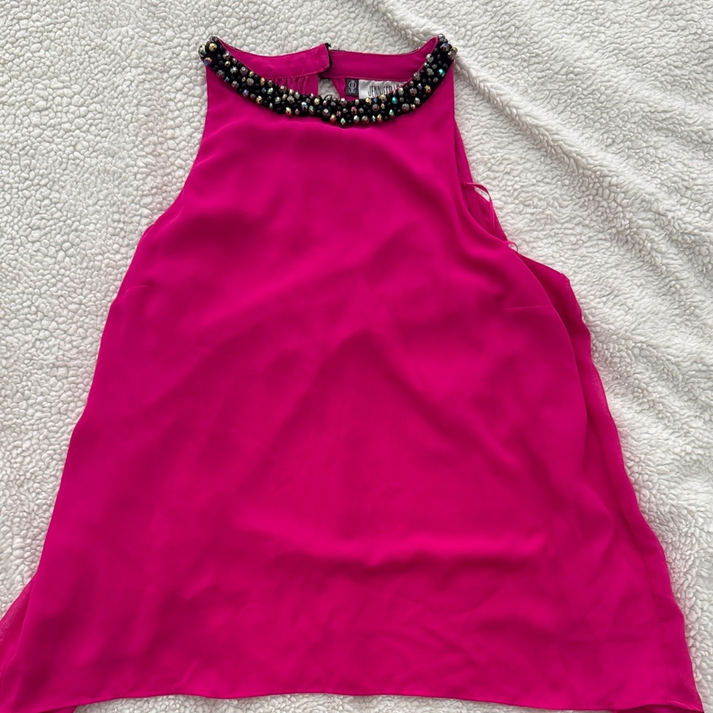 Jennifer Lopez Fuchsia Sleeveless Blouse with Beaded Neckline